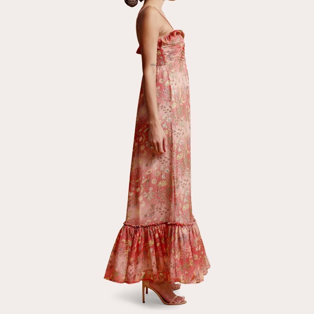 byTiMo Chiffon Strap Maxi Dress Salmon Bright Field Sleeveless Size XS NWOT - Picture 5 of 16